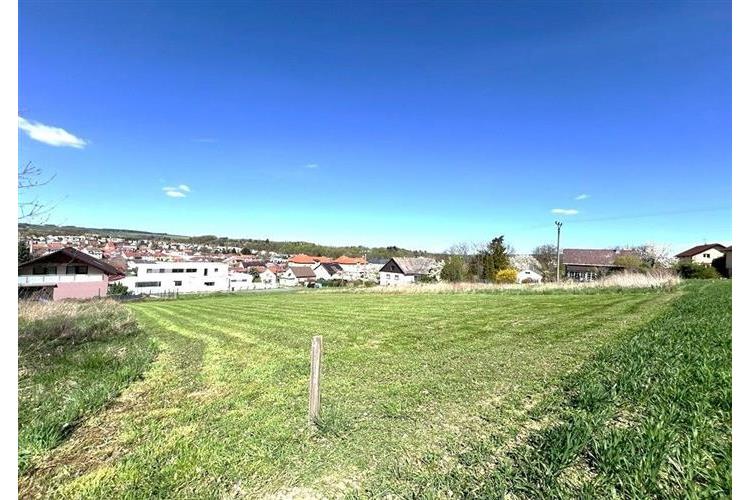 Zahrada s udržovaným trávníkem, obklopená výhledem na okolní domy, ideální k rekreaci nebo stavbě, klidná lokalita s potenciálem rozvoje.